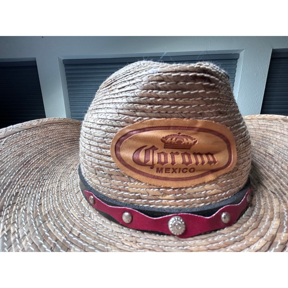 Corona Mexico Straw Cowboy Hat Wide Brim Tan Sun Hat with Studded Band